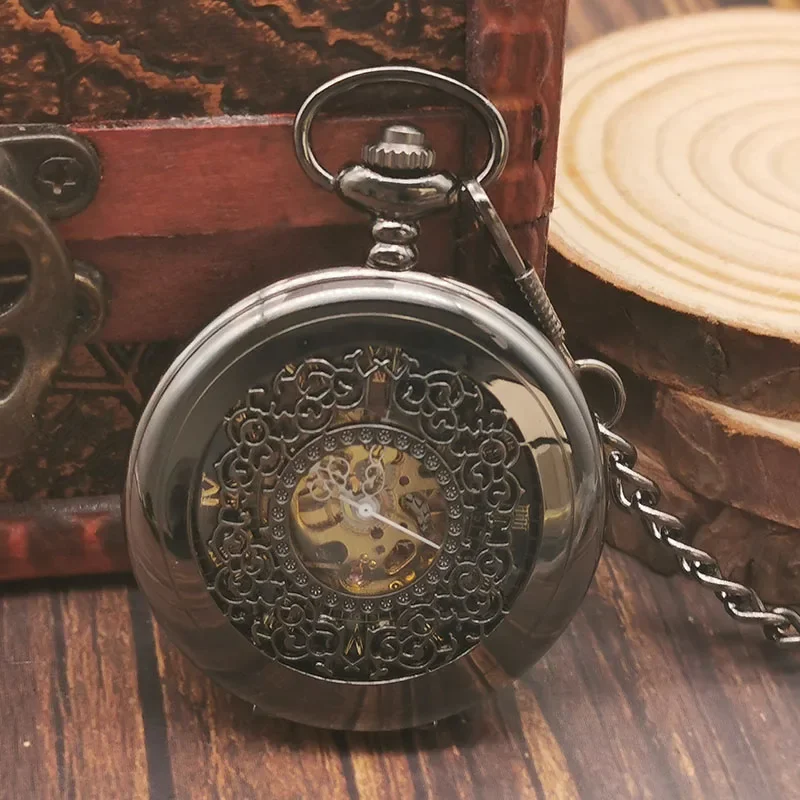 Classic Transparent Glass Cover Hand Wind Fob Watch Antique Retro Pocket Watches Mechanical For Men Women Gift