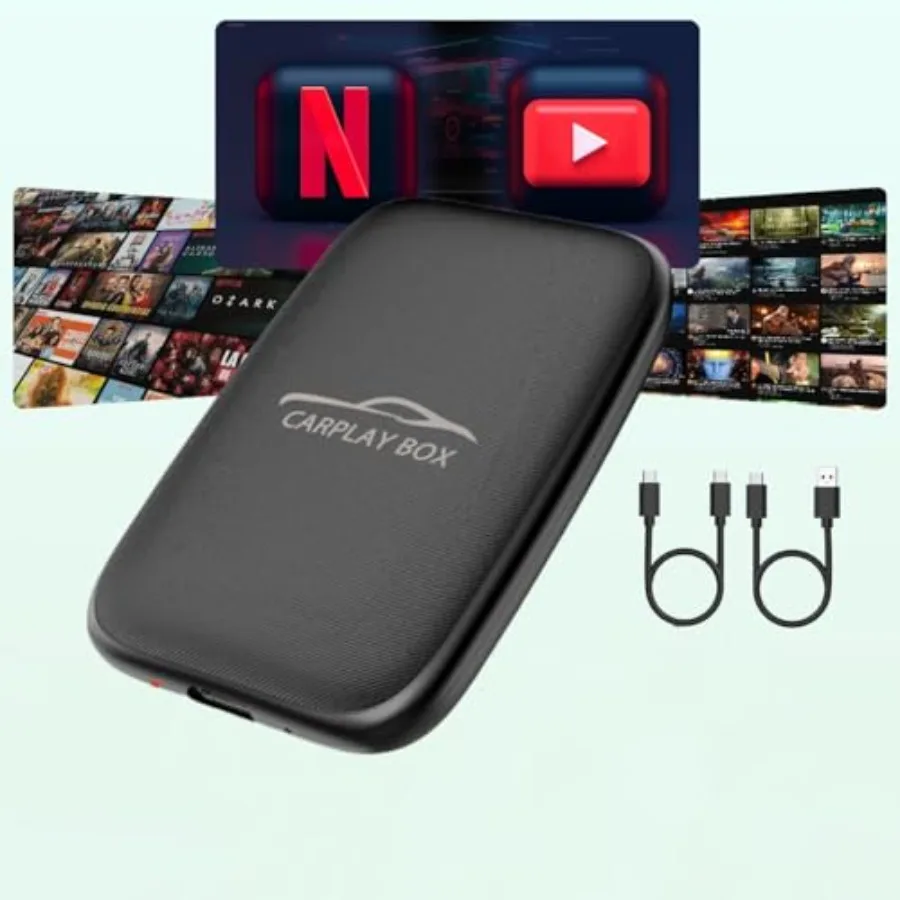 

5-in-1 Wireless CarPlay Adapter for OEM Wired Cars: ABS Plastic Black Plug-and-Play Setup with Netflix YouTube TF Card Support