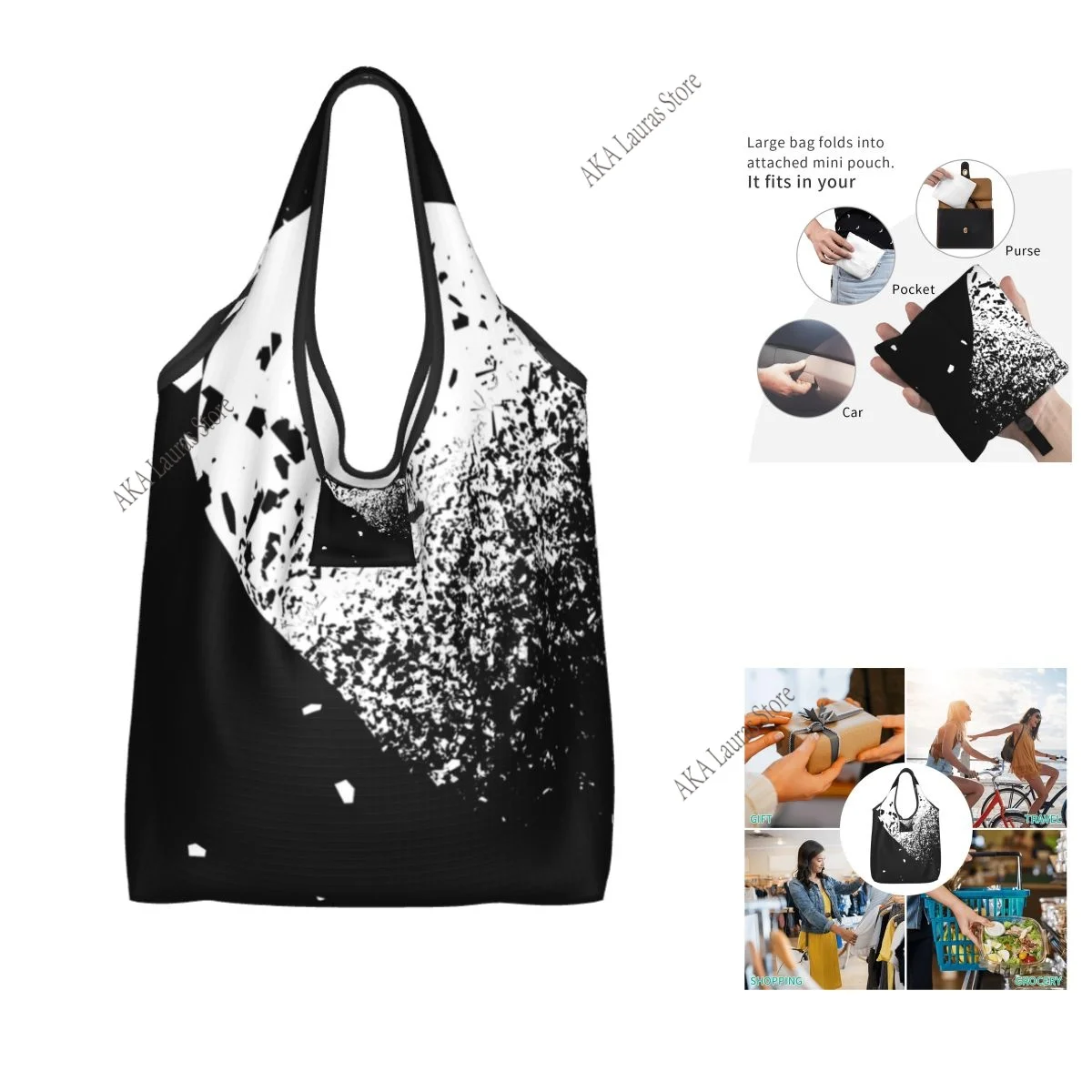 Abstract Shape Background Grocery Shopping Bag Shopper Tote Shoulder Bag Large Handbag