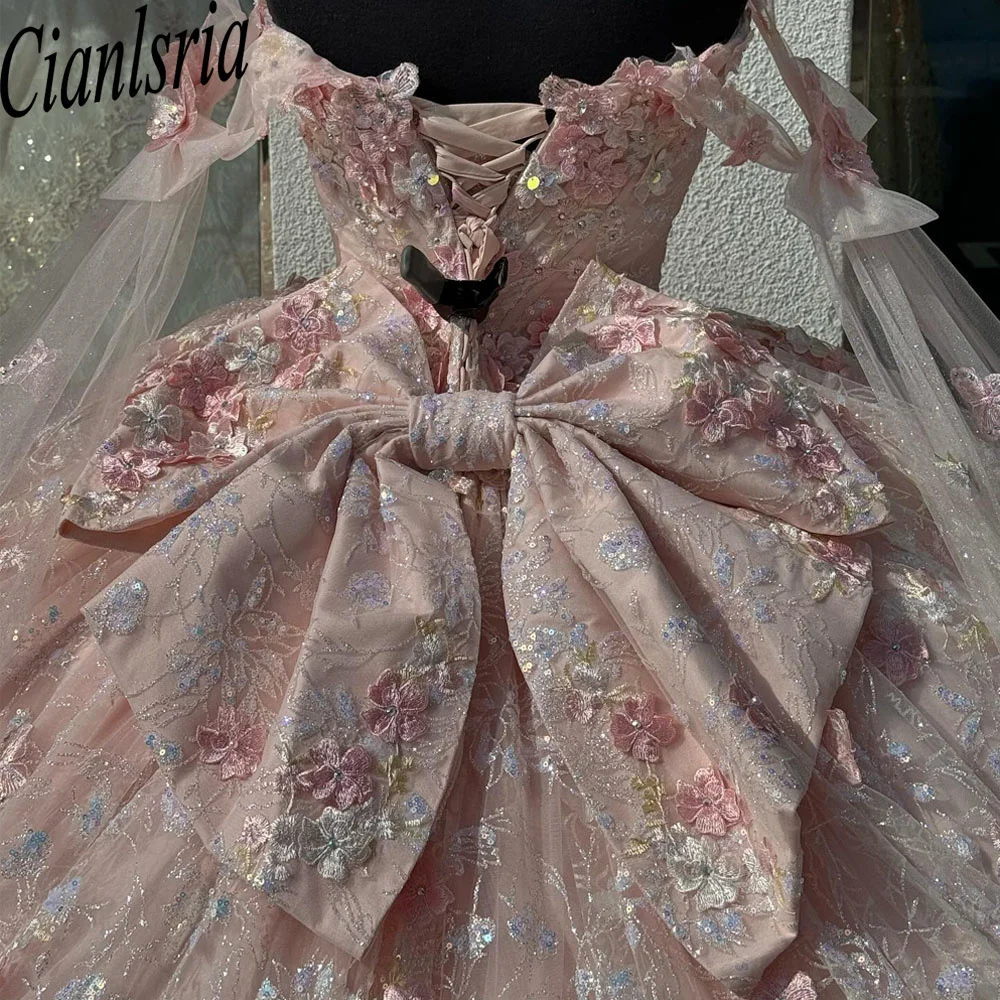 Luxury Pink Mexican Quinceanera Dressess with Cape Applique vestido 15 quinceañeras Corset Prom Lace Up