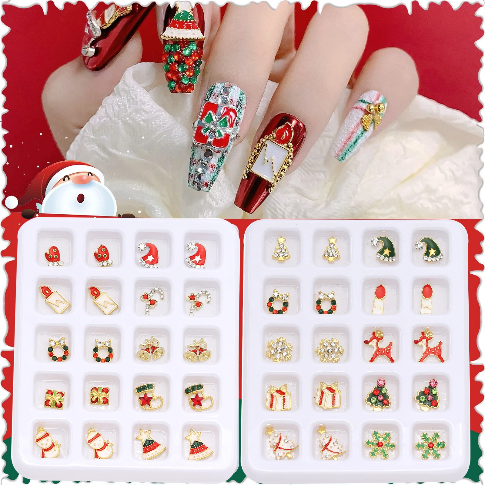 

20 Pcs mixed Christmas Nail art Alloy Charm multi design Snow Christmas Tree Crystal Rhinestone nail art decoration wholesale