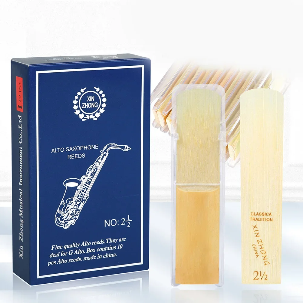 10er-Pack Eb Altsaxophon Saxophonblätter Stärke 2,5 Instrumentenzubehör Gute Qualität Blatt mit einer Box Ausgezeichneter Klang