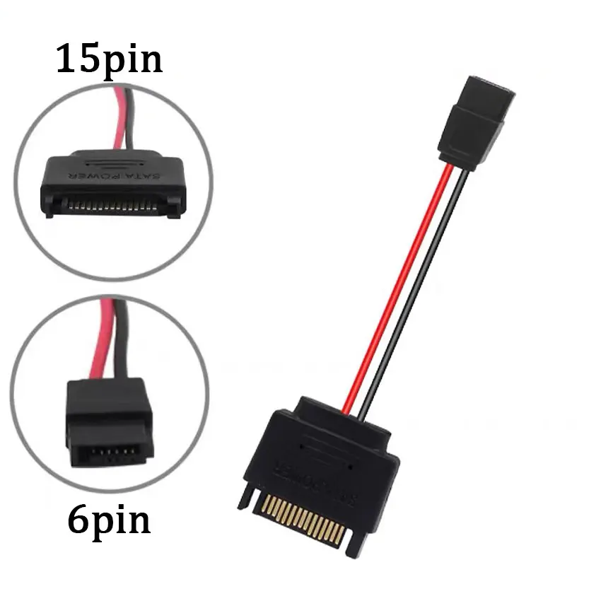 SATA 전원 15 핀 수-SATA 6 핀 슬림 라인 전원 어댑터 케이블, 9cm, 1-3 개