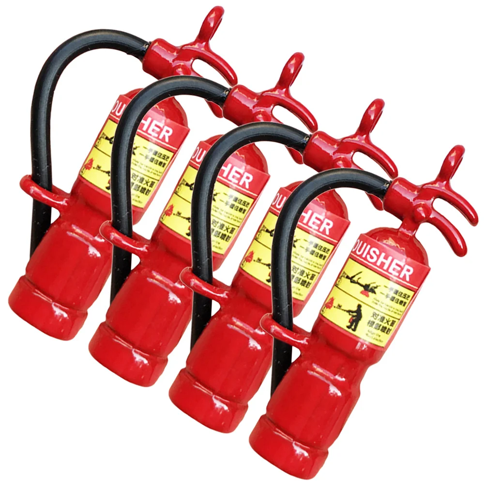 4 Pcs Mini Fire Extinguisher House Decor Miniatures Metal Toy Pendants DIY Tools Landscaping Models Ornaments