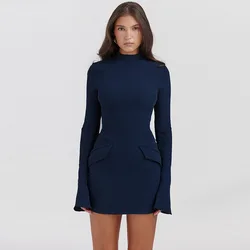 Fashion Mini Dress Women Autumn New Streetwear Long Sleeves Solid Sexy Bodycon Black Dresses Casual Club Elegant Party Dresses