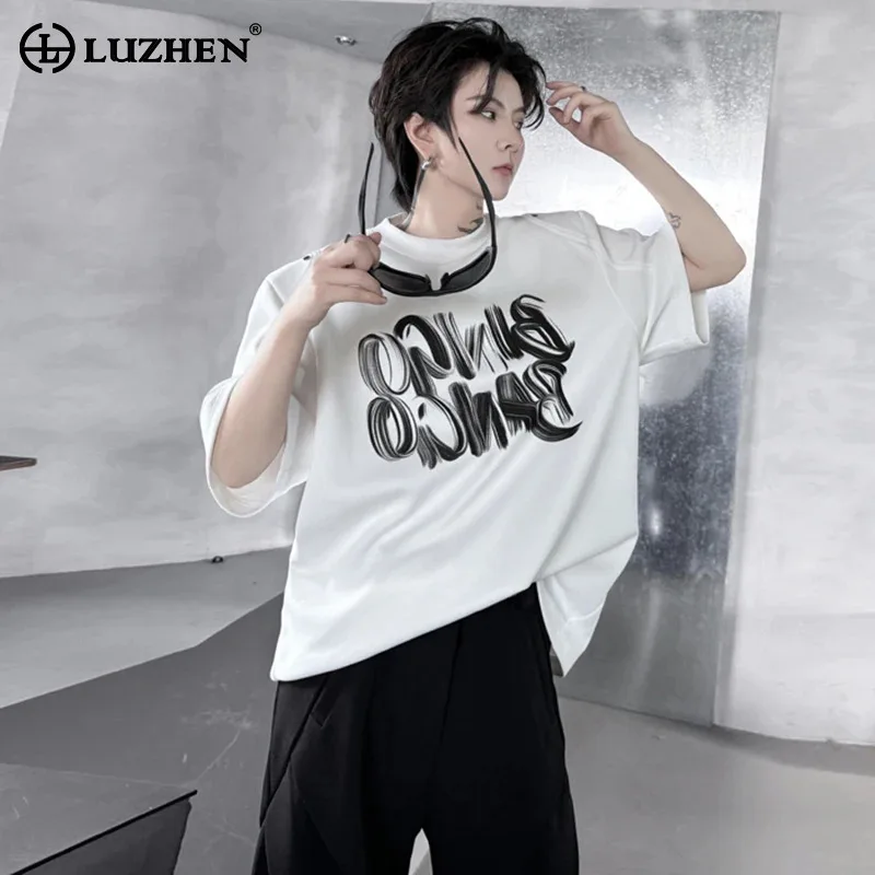 

LUZHEN Short Sleeved T Shirts Letter Printed Design Cotton Fashion Korean Stylish Streetwear Men's Tops Casual Original LZ5070