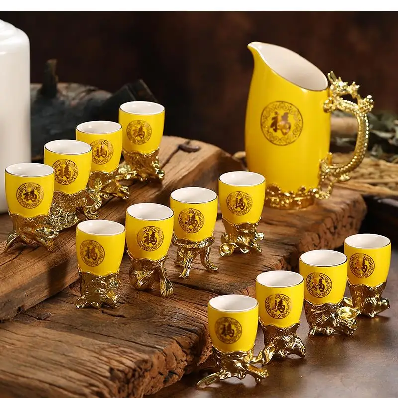 12 Chinese Zodiac Signs, Wine Glass Set, Gold, Ceramic Cup, Spirit Dispenser, Shot Glasses,Family Bar,Gift Box