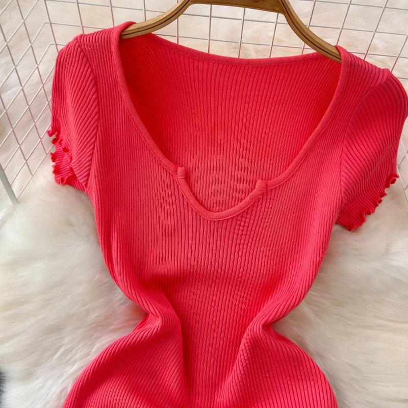 Red Short Sleeve Sundress Solid Ruffle - Image 5