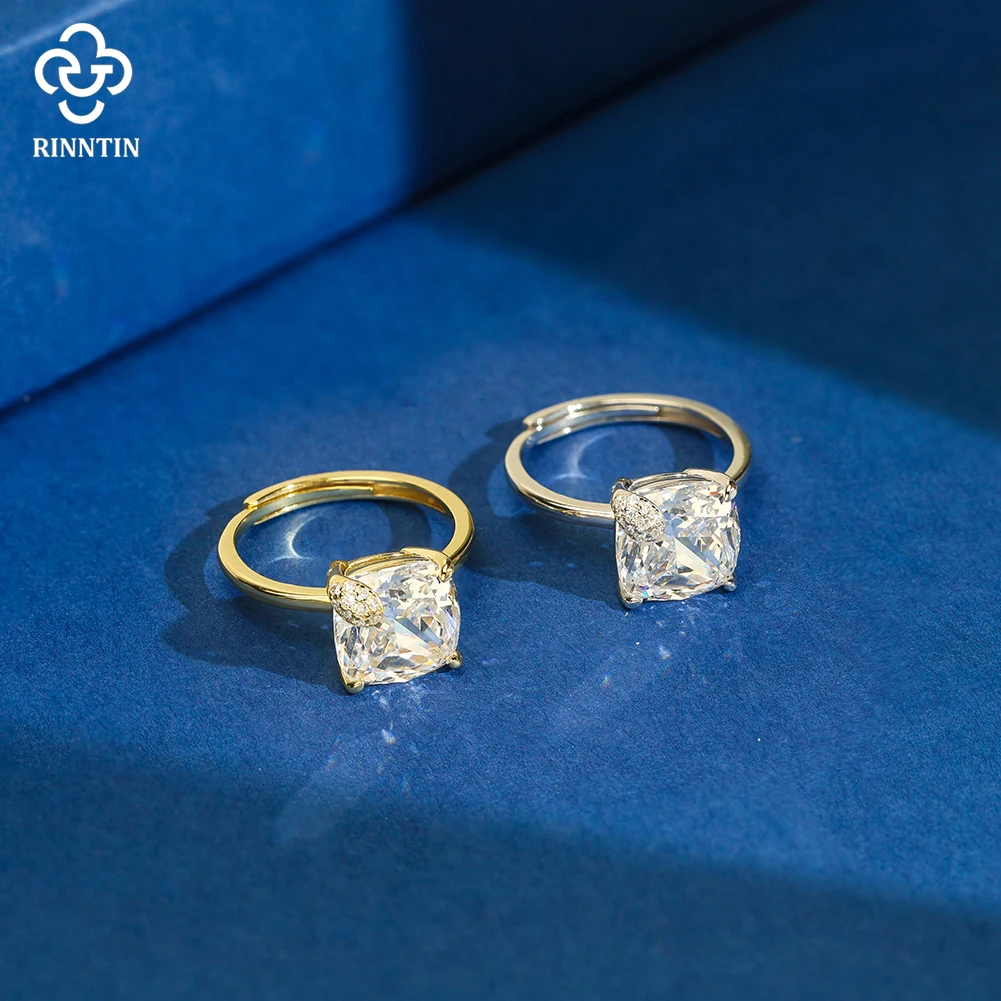 

Rinntin Fashion 8A Square Zirconia Open Rings for Women 925 Sterling Silver Shiny CZ Ring INS Party Wedding Jewelry Gift LZR44