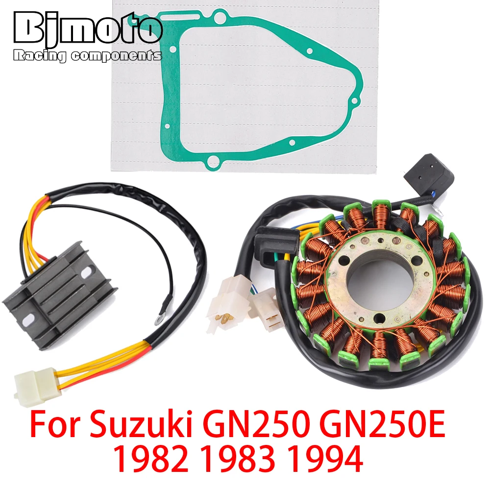 GN250 GN 250 Engine Stator Coil+Voltage Regulator rectifier For Suzuki GN250 GN250E 1982 1983 1994 with Gasket