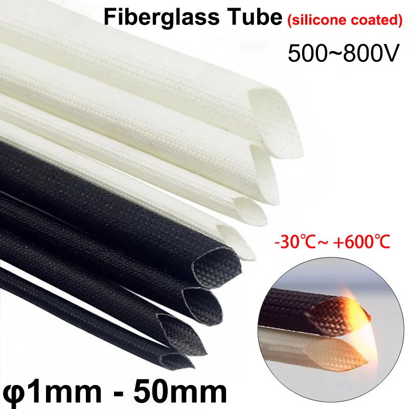 

1/5Meter 1-50mm White/Black Braided Fiberglass Sleeve 600 Deg.C High Temperature Chemical Glass Fiber Tube Fiberglass Sleeving