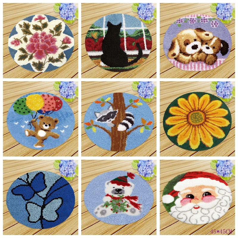 

Cartoon Animal Series Segment Embroidery Carpet Flowers Grass Coarse Wool Cross Stitch 3D Latch Hook Kit Carpet DIY Embroidery