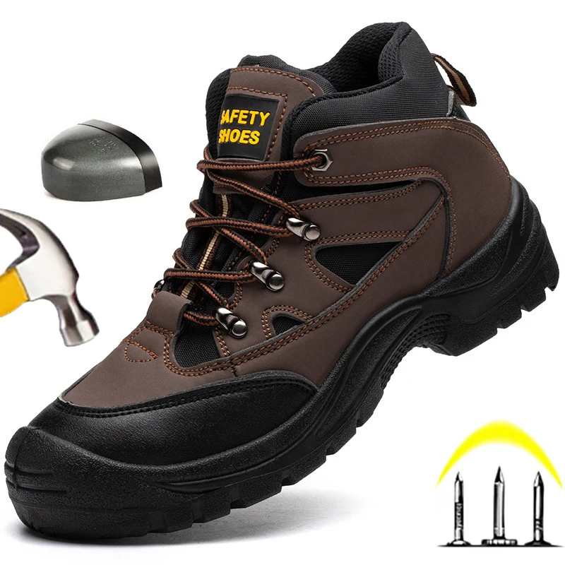 Men Steel Toe Work Safety Shoes Anti-smash  Anti-Punctur Ankle Boots Breathable Casual Sneaker Prevent Piercing Protective Boots