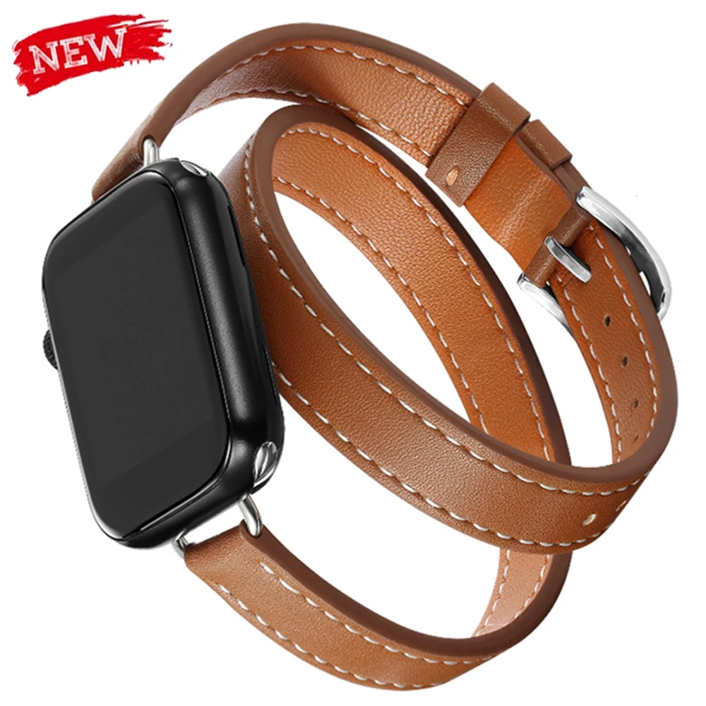 Doppeltes Tourband für Apple Watch Ultra2 49 mm, modisches Lederarmband 45 mm, 42 mm, 44 mm, Serie 10, 9, 8, 7, 6 Se für Iwatch 46 41 mm Correa