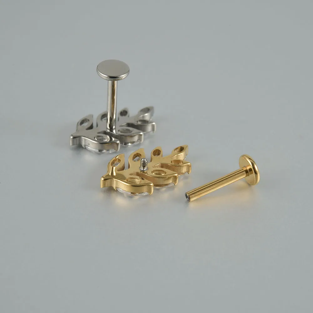 G23 Solid Titanium Leaf Earring Cartilage Tragus 16G Internally Threaded Helix Lobe Piercing Labret Lip Ring Jewelry