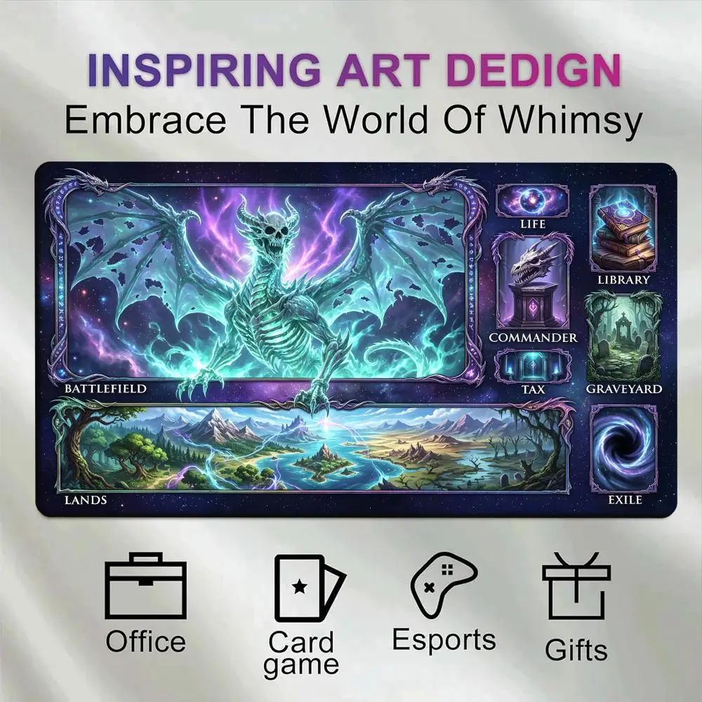 Cosmic Starry Ghost Bone Dragon MTG Playmat Magic Card Battle Mat Non-Slip Commander Mats Board TCG GameMat Gaming Accessories