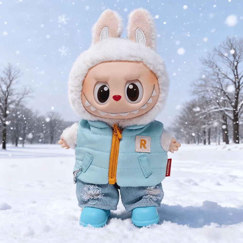 

Doll Clothes Only] 15 Cm 17 Cm Labub Doll Clothes Winter Down Vest Jeans Suit Doll Clothes Tetragramaton Dickey Collar