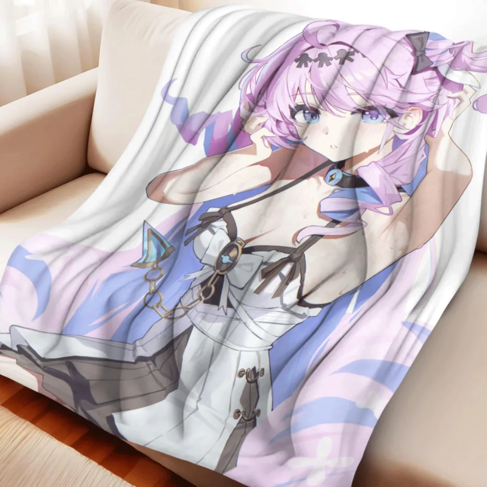 Anime Flannel Throw Blanket Coralie Pink Curly Hair Anime Girl Cute Dress Soft Warm Bedding Sofa Gift