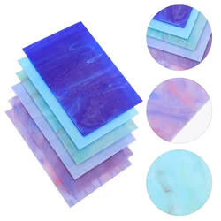 6 Pcs Water Ripple Glass Sheet Colored Mica Flakes Student Mosaic Tile for 15X10cm Cathedral Stained