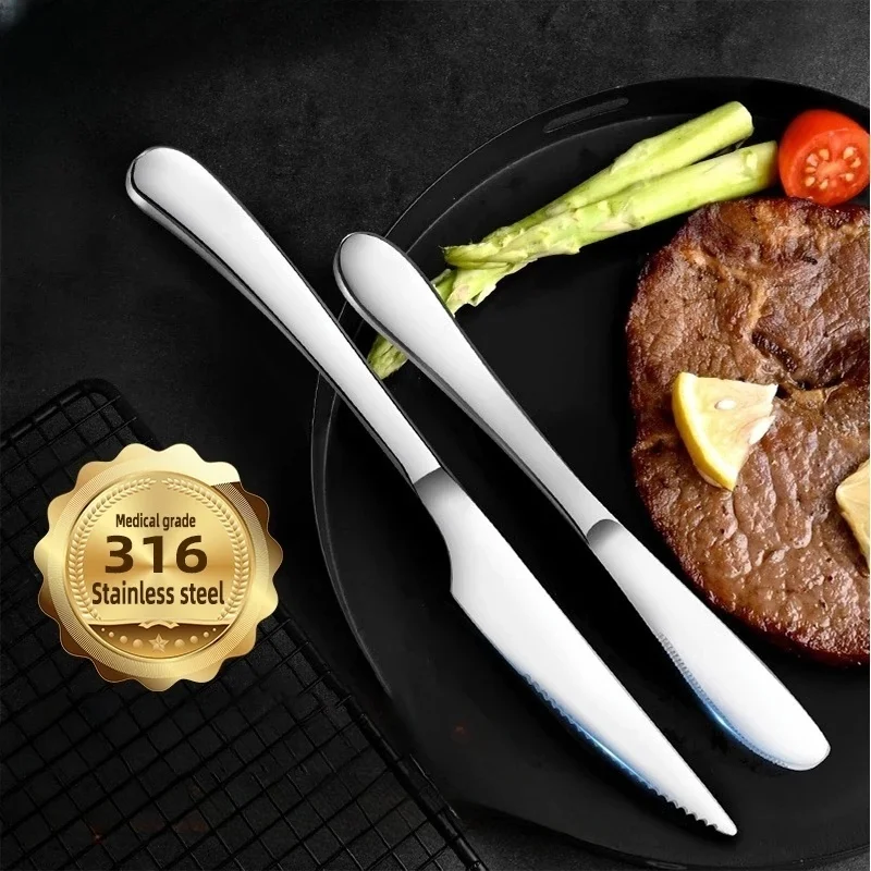 PLYS Cutlery Set Food Grade 316 Stainless Steel Western Steak Knife Restaurant Premium 1-4PCS Steak Knife Fork Spoon Set