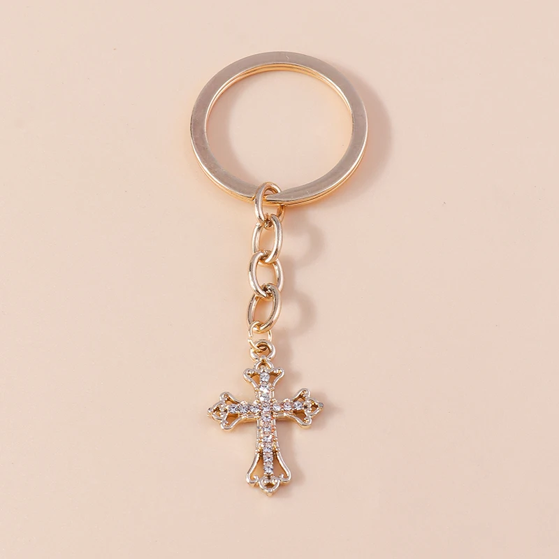 Crystal Cross Keychain for Women Men Jesus Key Ring Religious Beliefs Key Chains Gift Handbag Pendant DIY Jewelry Accessories