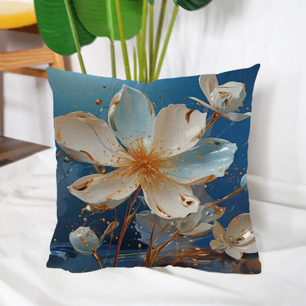 Non-fading Pillowcase Elegant Floral Print Pillowcase Cushion Cover with Zipper Durable Washable Decorative Pillowslip for Easy