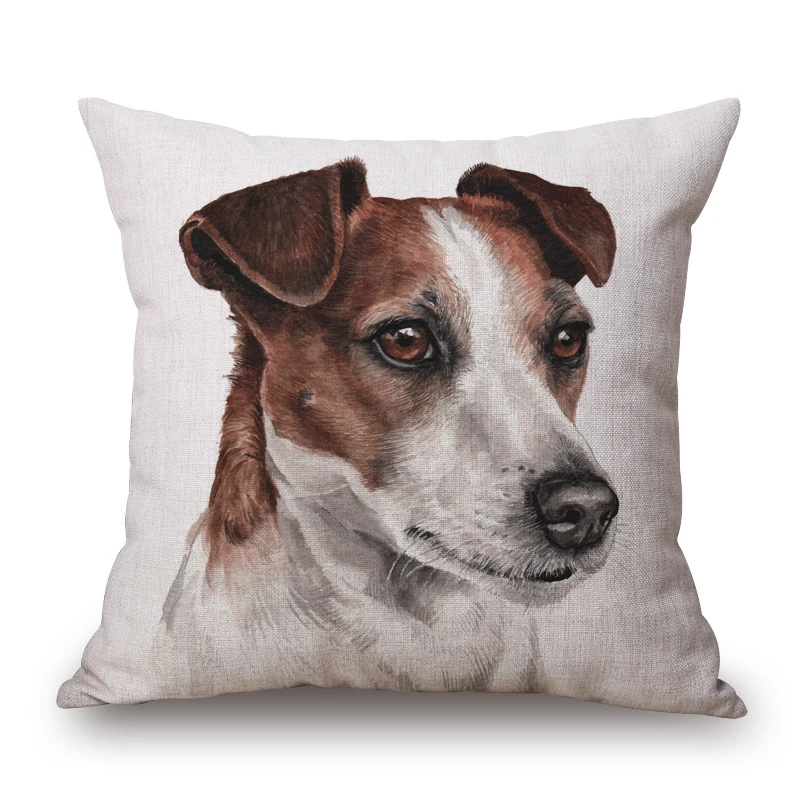 Hand Painting Dog Posters Cushion Cover Jack Russell Portrait Animals Pillowcase 45X45cm Bedroom Sofa Decor Pillows Case
