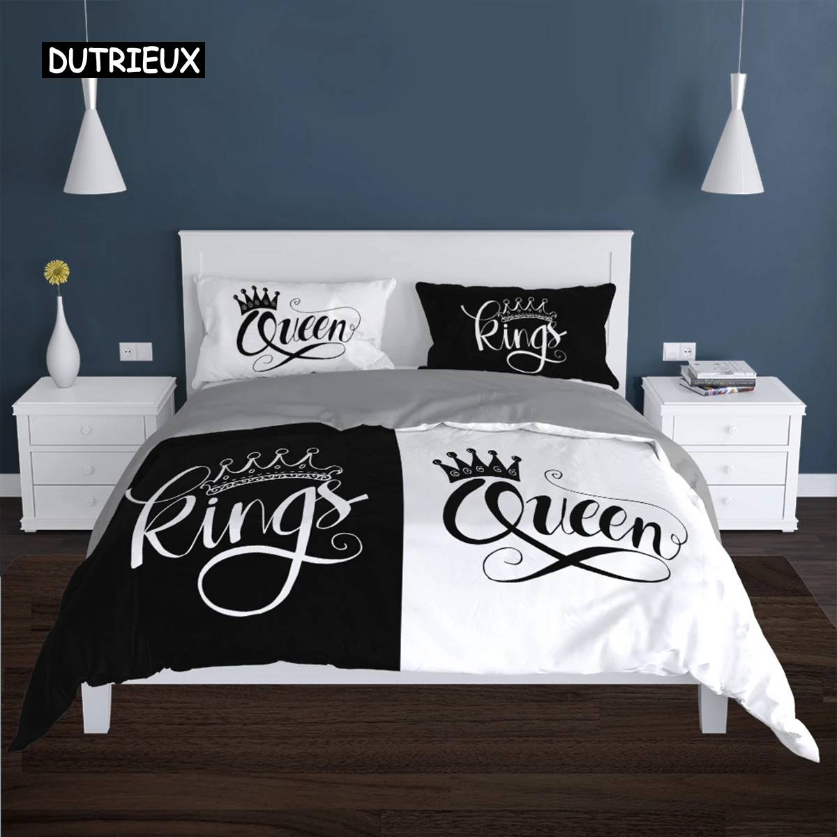 

Couples Modern Duvet Cover Queen 220x240 260x240 Crown Bedding Set Black White Bed Cover For Double Bed 2 sp Adult Bedroom Set