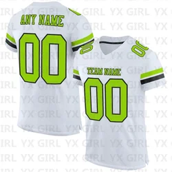 Camiseta de fútbol de malla auténtica personalizada, camisetas de fútbol con cuello en V, color blanco, neón, verde y negro, nombre del equipo personalizado y número de tu nombre