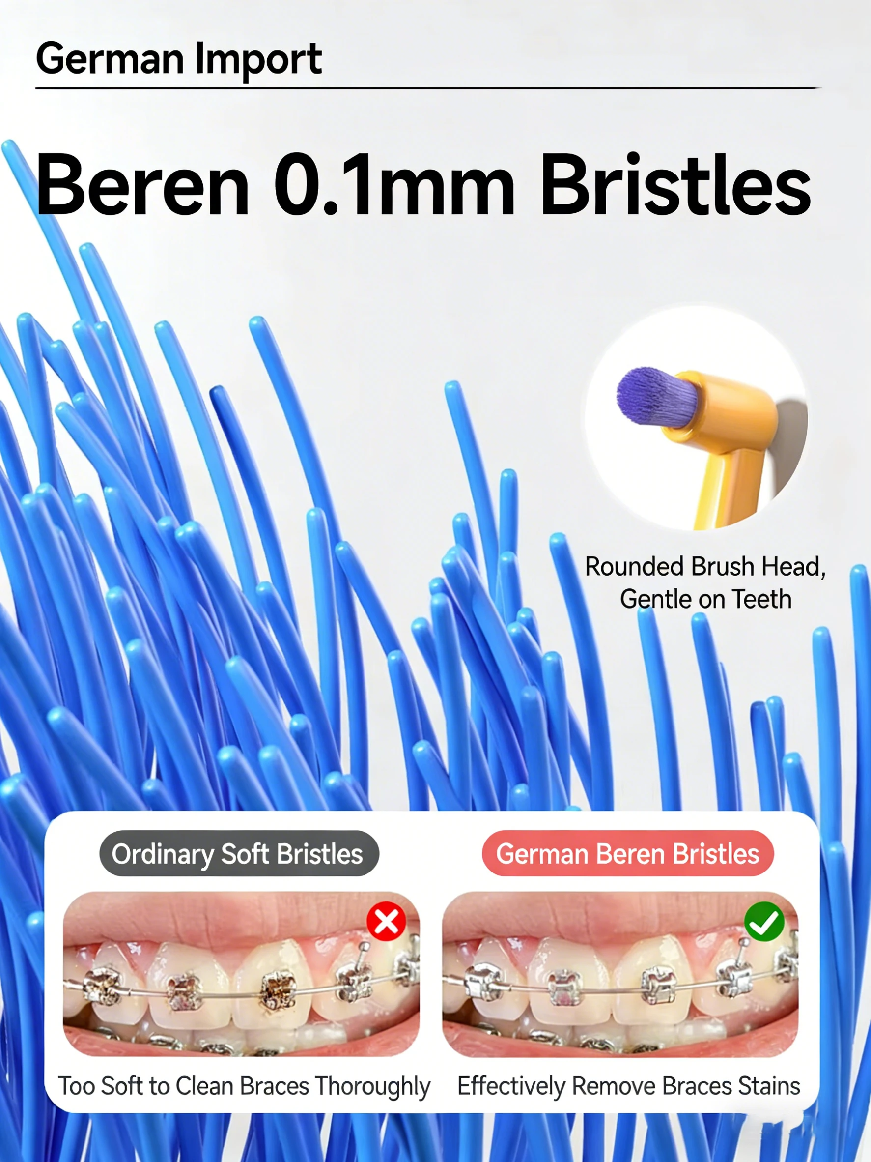 Interdental Brush Single-Tuft Brush for Cleaning between Teeth, Suitable for Adults, Men and Women, Orthodontic Use, Deep Cleaning