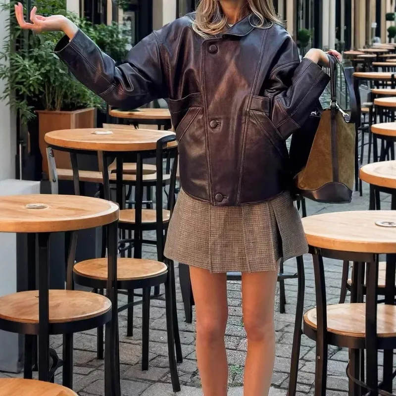 

Весенне-осенняя кожаная куртка Slim Fit, модная крутая женская модная верхняя одежда в европейском стиле, верхняя рубашка