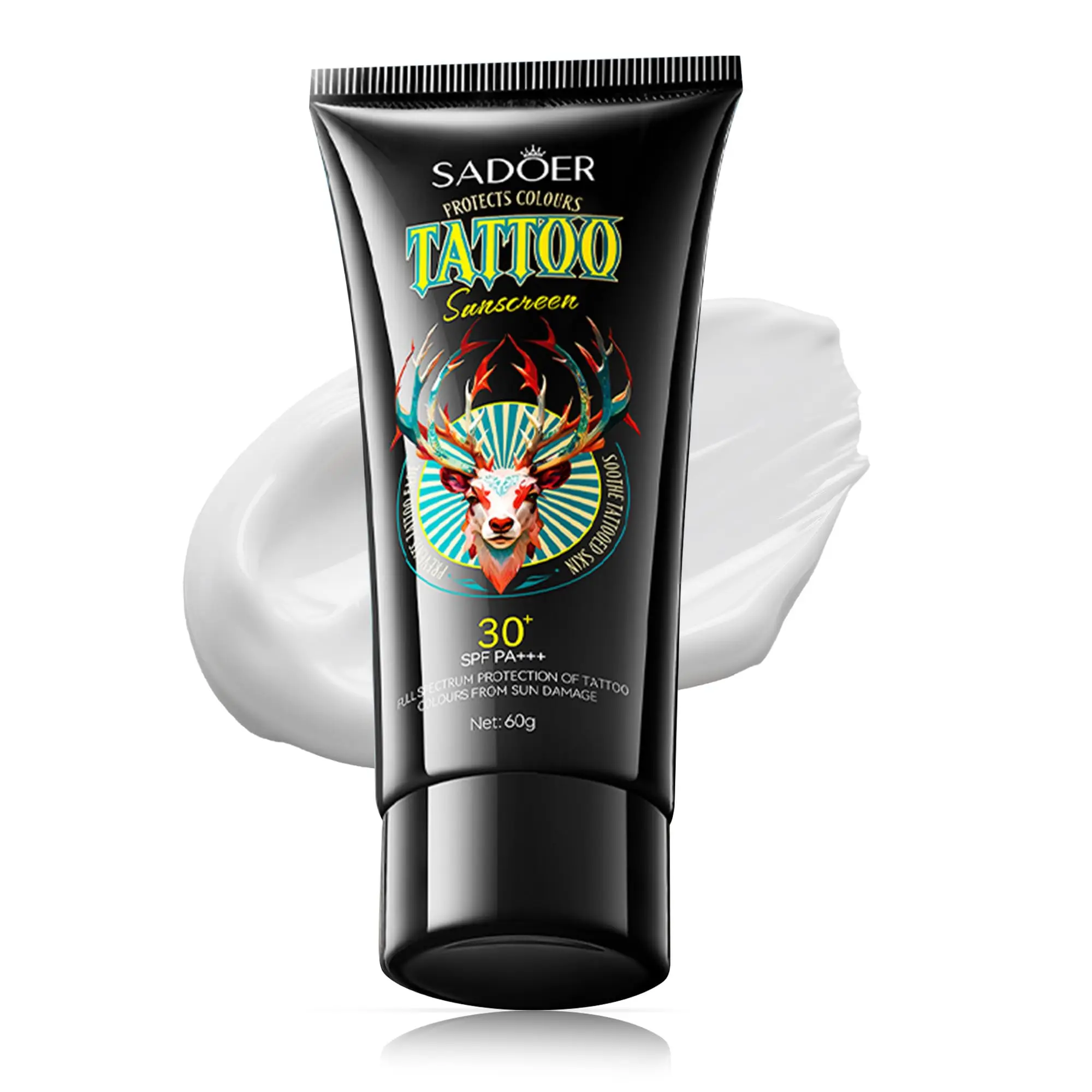 

SADOER SPF30+ Солнцезащитный крем для татуировок с маслом авокадо — защита от выцветания и старения, увлажняет татуировки, 2 унции