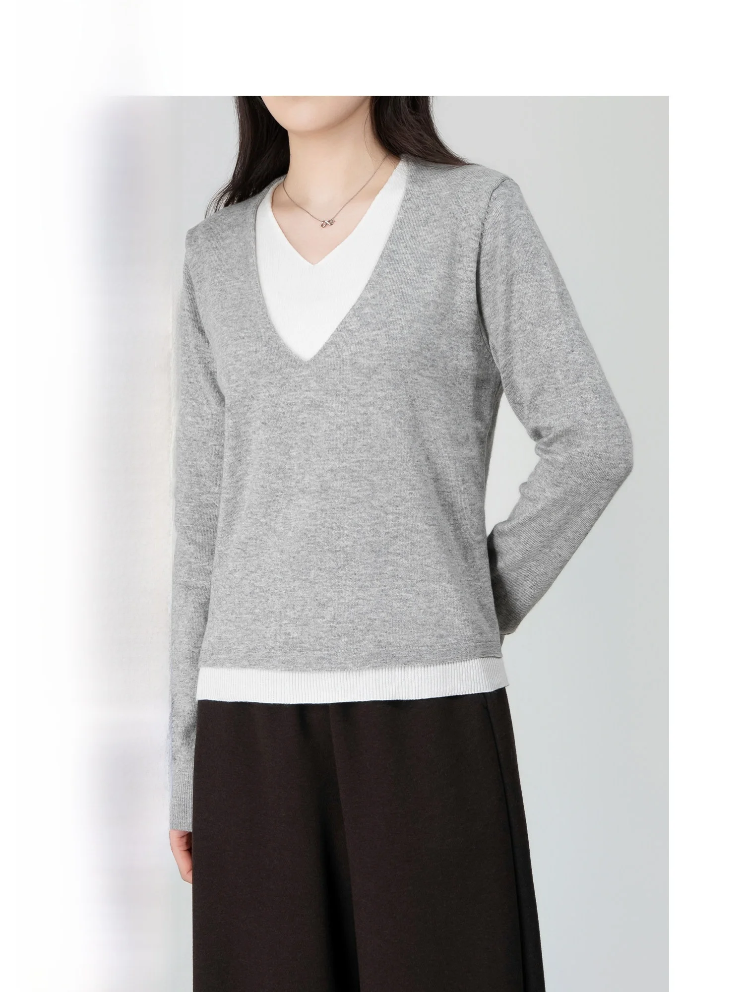 

Вязаный женский топ с V-образным вырезом и волнистым узором, повседневный, свободного кроя, универсальный, для ношения как нижний или верхний слой, с длинными рукавами, из мягкой ткани, зимний, модный