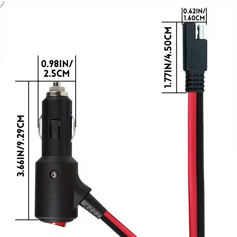 3.3Ft 12AWG SAE 2Pin To Cigarette Lighter Cable 12-24V Power Wire with On/Off Switch&15A Fuse for Motorcycle Solar Power System