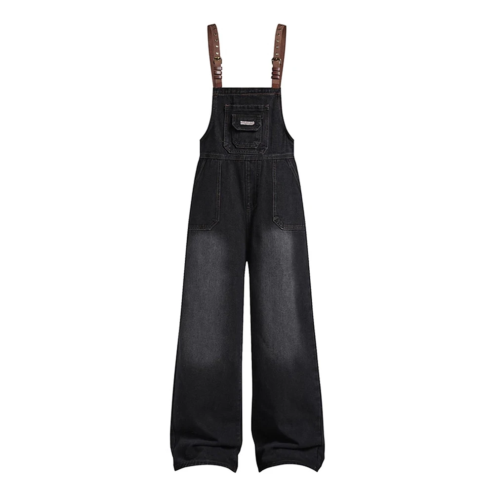

Plus Size Jumpsuits for Women Spring Autumn High Grade Vintage Denim Overalls Female Loose Straight Wide Leg Jean Jumpsuit