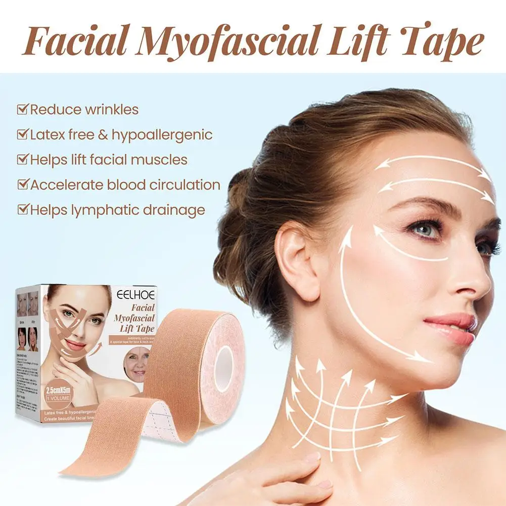 Facial Lift Tape Face Lift Tape Nek Toning Riemen Anti Rimpel Patches Antivries Stickers voor Verstevigende Aanscherping Huid 2,5 cm * 5 m