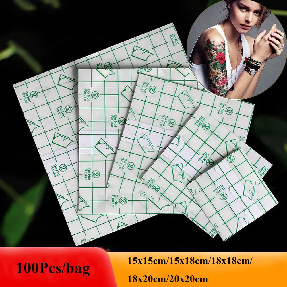 

100Pcs Big Size Waterproof Tattoo Film Sheets Protection Sticker Skin Healing Adhesive Tattoo Aftercare Bandage Repair PU Film