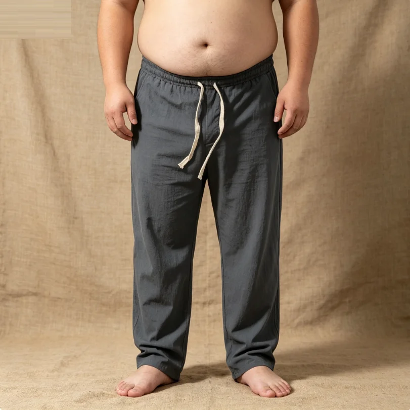 big size 12XL 14XL 180kg spring summer men home wear sleep pants cotton linen chinese style pants vintage Straight pants Stretch