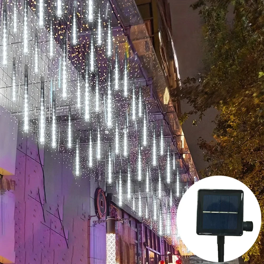 

Уличное рождественское украшение 30/50 см, солнечный метеоритный дождь, дождь, праздничный светильник, светодиодная гирлянда для сада на дереве, 8 трубок, сказочный свет