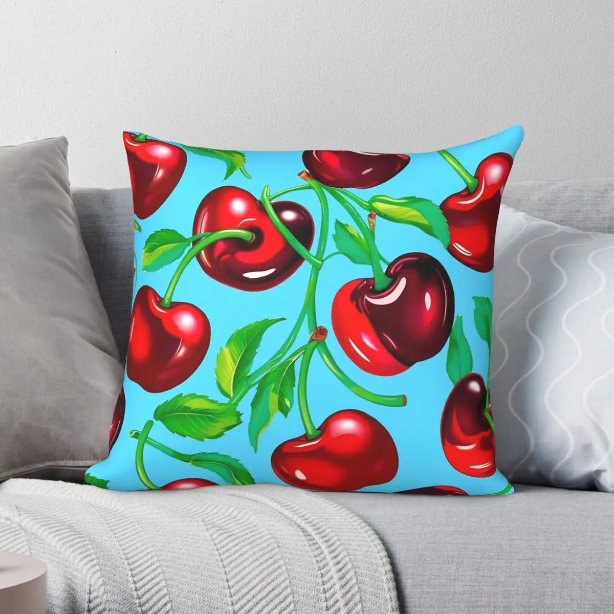 Red Cherry Fruit Pillowcase Polyester Linen Velvet Creative Zip Decor Throw Pillow Case Bed Cushion Cover 45x45