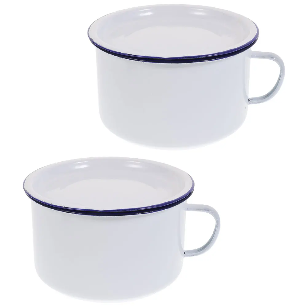 

2Pcs Chinese Enamel Bowls Vintage Kitchen Food Serving Bowl for Hot Cold Meals Soup Noodles Salad Retro Style Household