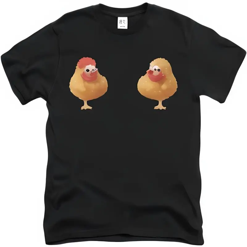 Quirky Cartoon Chickens Funny 2D Vector Art on Black T Shirt