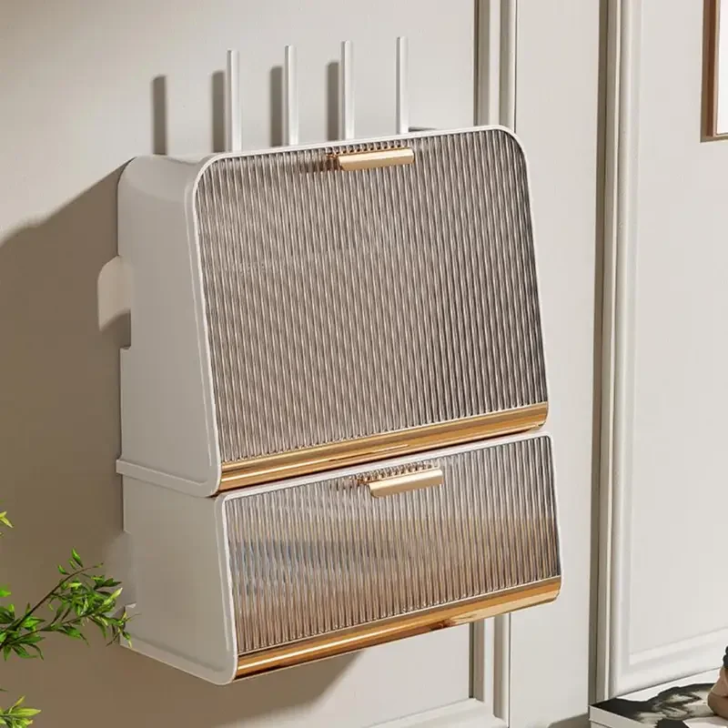 حقيبة تخزين، رف راوتر واي فاي، سعة كبيرة، مقاوم للغبار، تصميم مرئي، حافة ناعمة، مظهر بسيط، توفر مساحة من البلاستيك