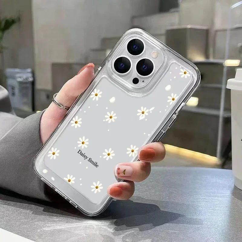 For iPhone 16 15 14 13 12 11Pro Max Transparent Phone Case Little Daisy White Magnolia Flower Clear Cover