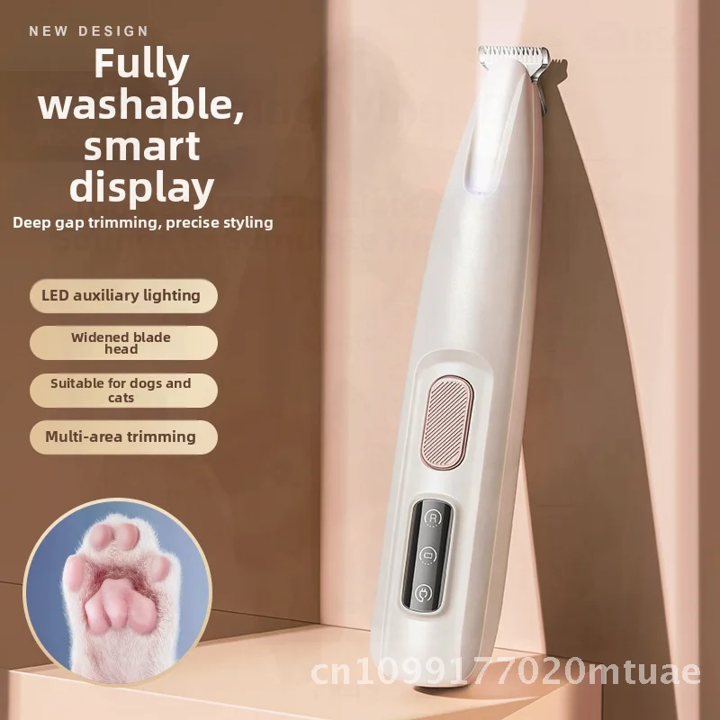 Rechargeable Waterproof LED Light Pet Hair Trimmer Electric Clipper for Dog Cat Foot Shaving Ceramic Blade with Light Pet