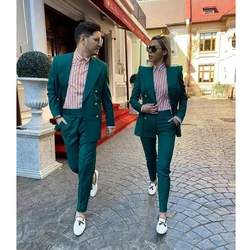 HIgh Quality Green Men Suits Couple Clothing Double Breasted Peak Lapel Green 2 Piece Jacket Pants Outfits Costume Blazer Homme