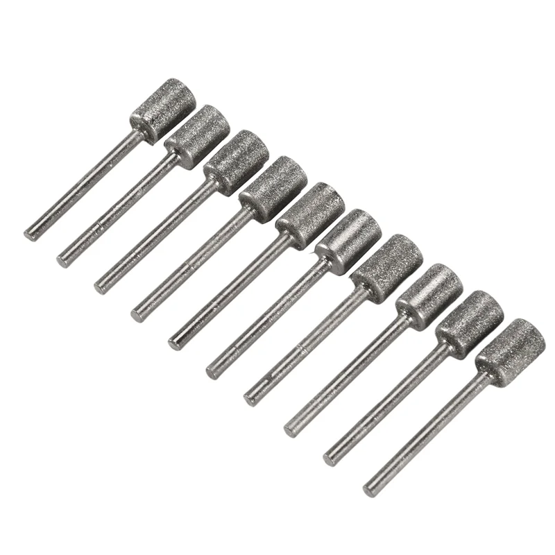 

The New 10 Pieces Diamond Bit Diamond Grinding Bits Head 1/8 Shank 8Mm Cylinder Head Diamond For Most Rotary Tool Bit Grinder