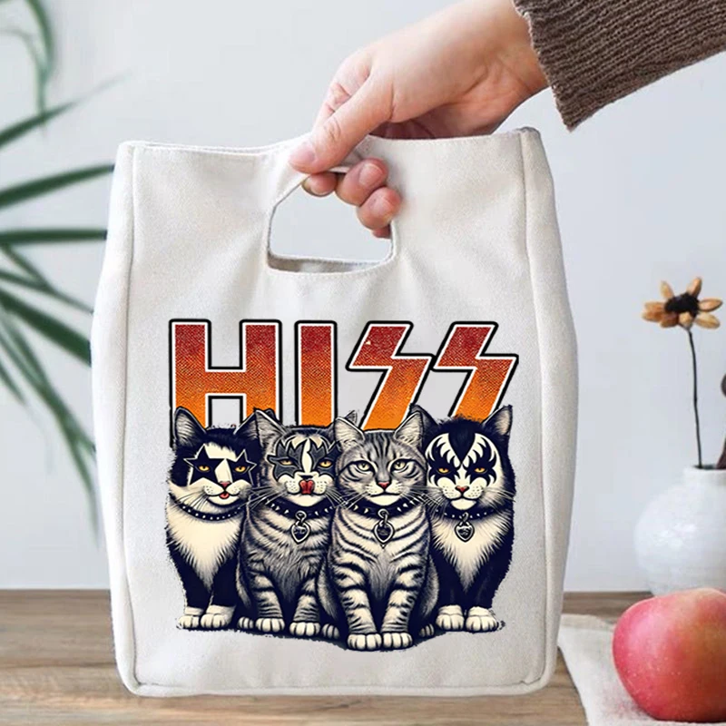 Multifunction Insulated Lunch Bags Street Rock Scream Cat Print Portable Thermal Bento Handbag Women Men Animal Lover Lunch Bag