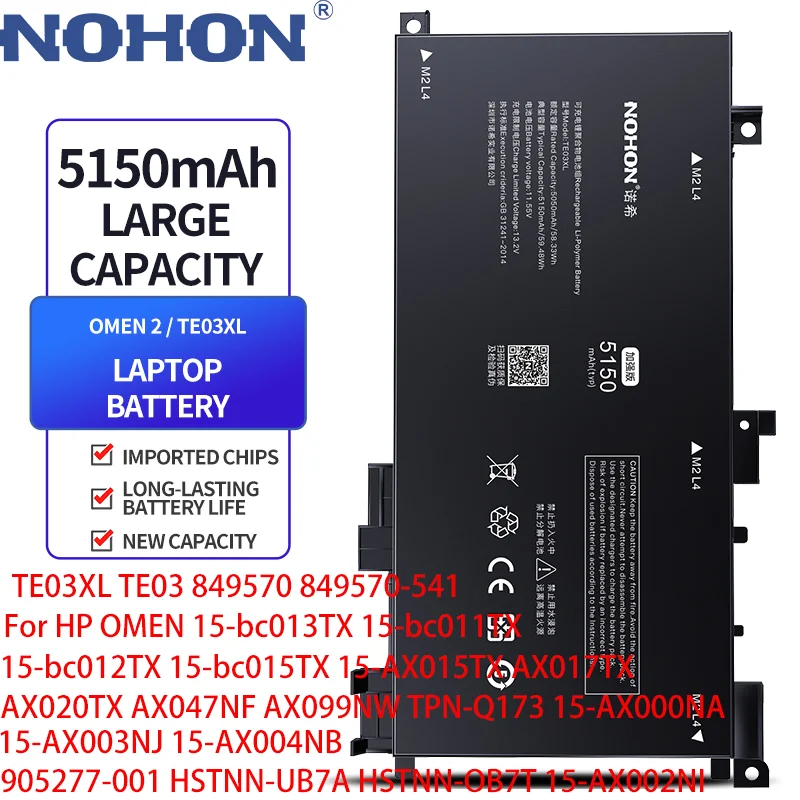 

NOHON TE03XL Laptop Battery TE03 849570 849570-541 For HP OMEN 15-bc013TX 15-bc011TX 15-bc012TX 15-bc015TX 15-AX015TX AX017TX