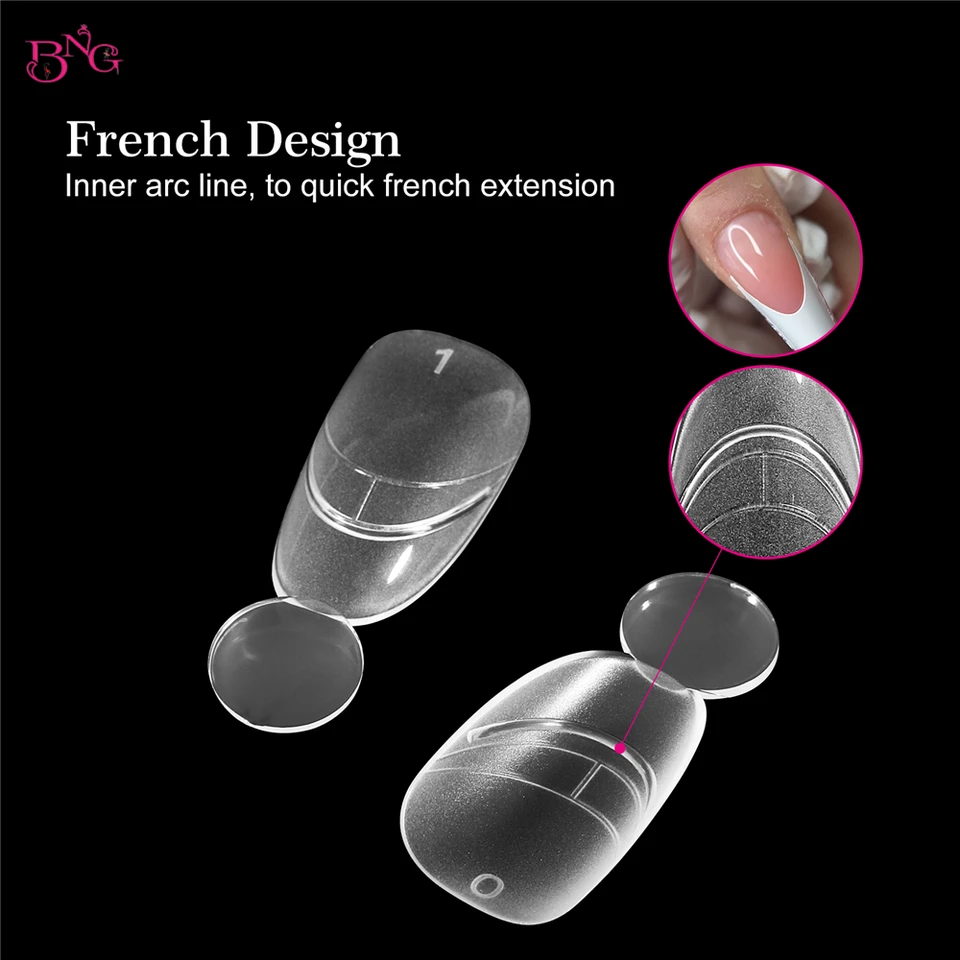 BNG nuevos moldes dobles mate con línea francesa, cubierta completa, 140 piezas en 14 tamaños, para extensión de uñas con gel UV o acrílico 5